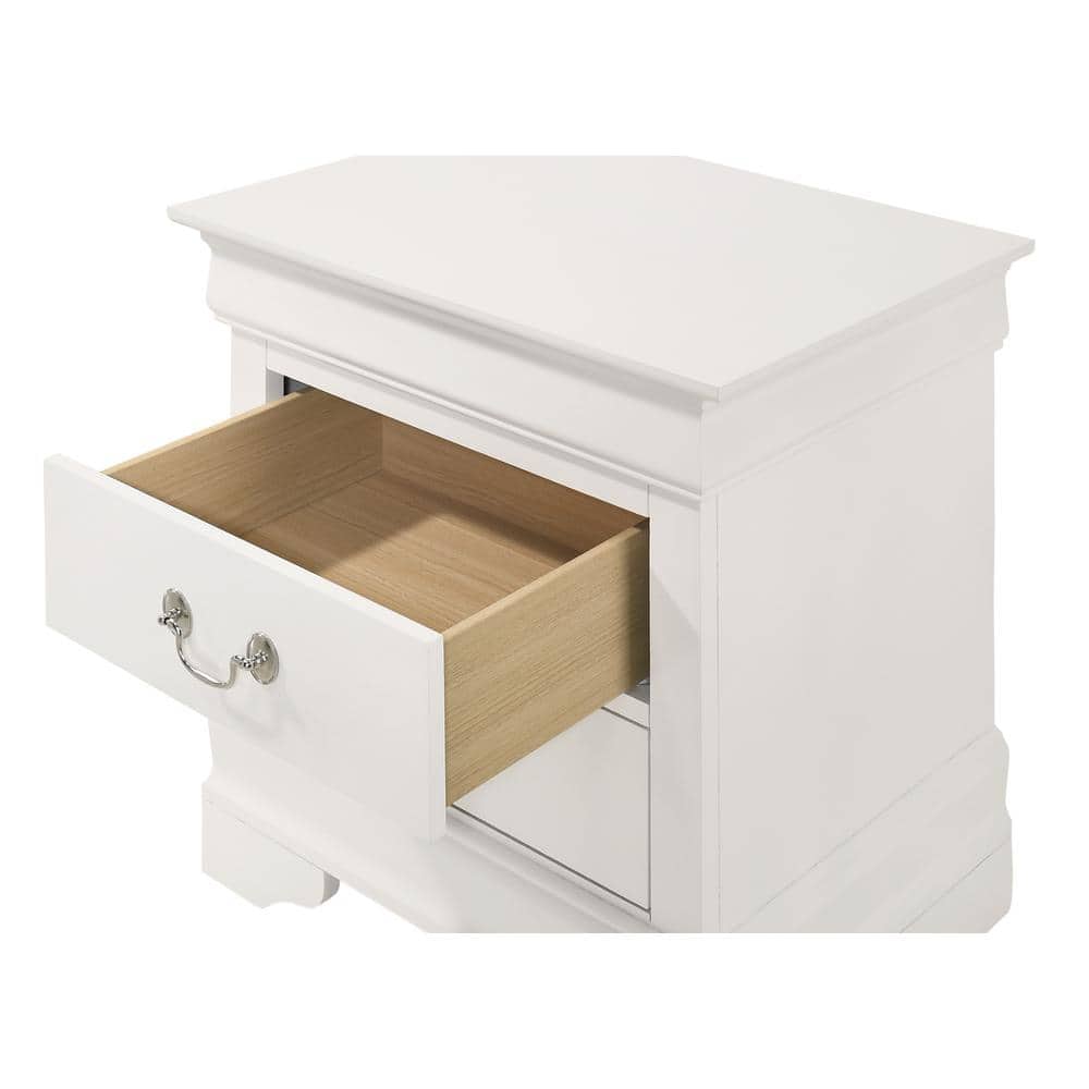 White Wood Louis Philippe 2-Drawer Nightstand