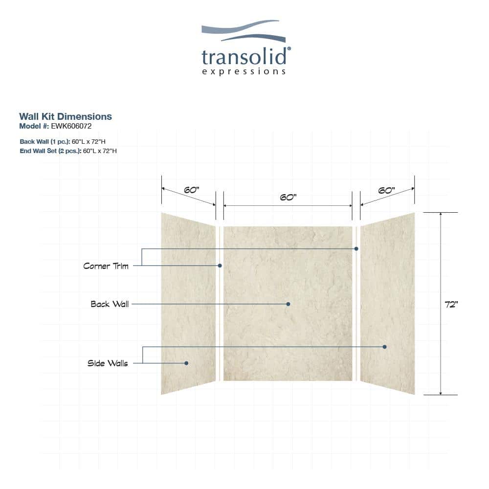 Expressions Sea Fog 60"x72" 3-Panel Composite Shower Wall Kit