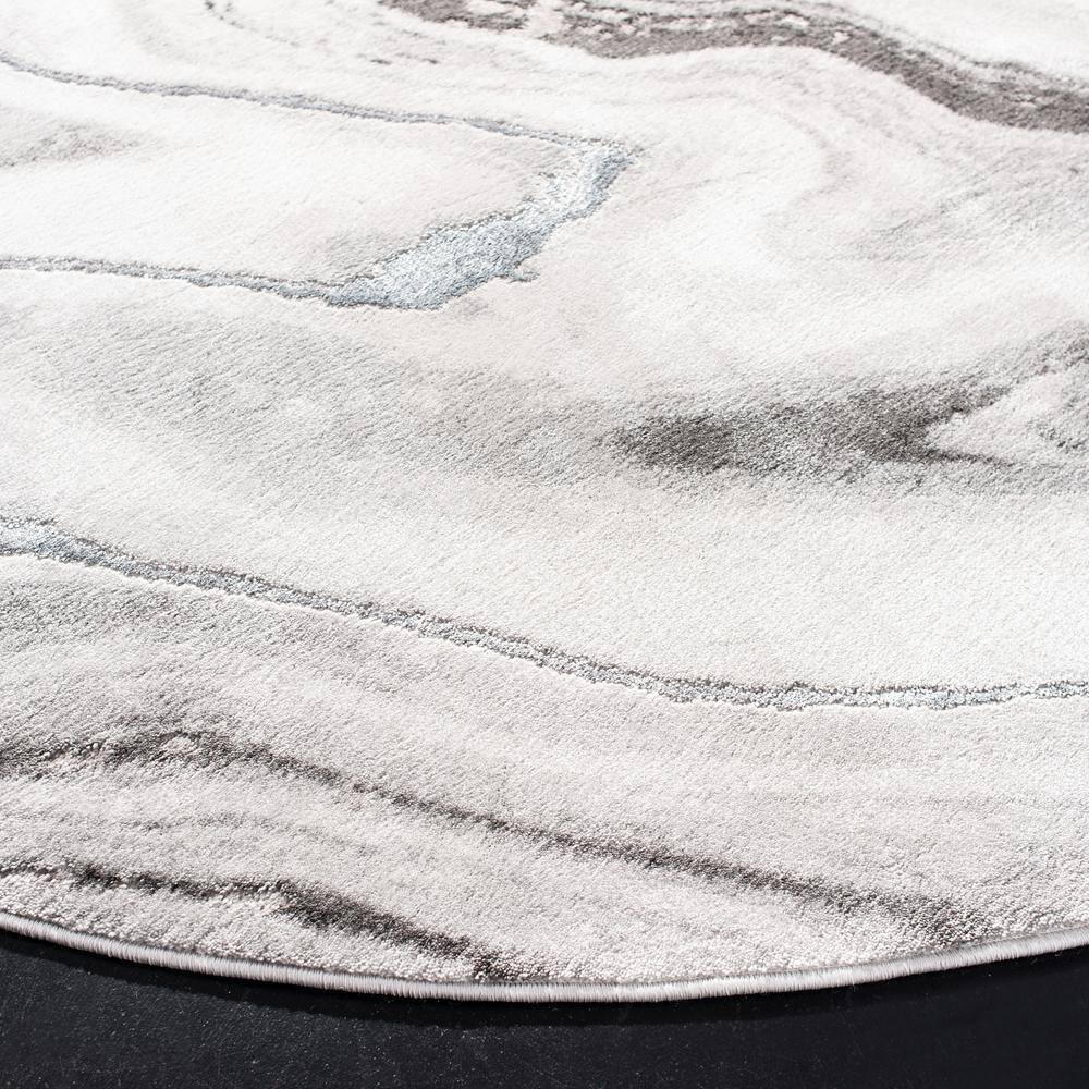 Grey and Silver Round Abstract Synthetic Area Rug
