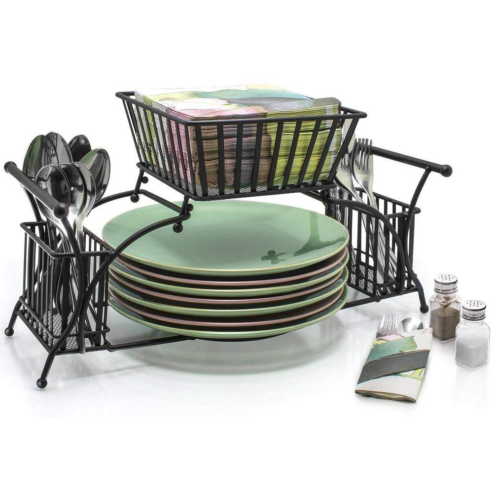 Black Stainless Steel Buffet Utensil Caddy with Handles
