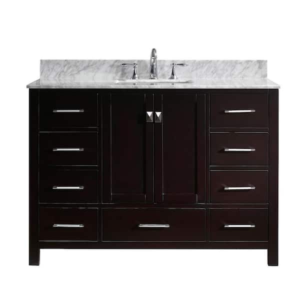 Virtu USA Caroline Avenue 49 in. W Bath Vanity in Espresso with Marble Vanity Top in White with Square Basin