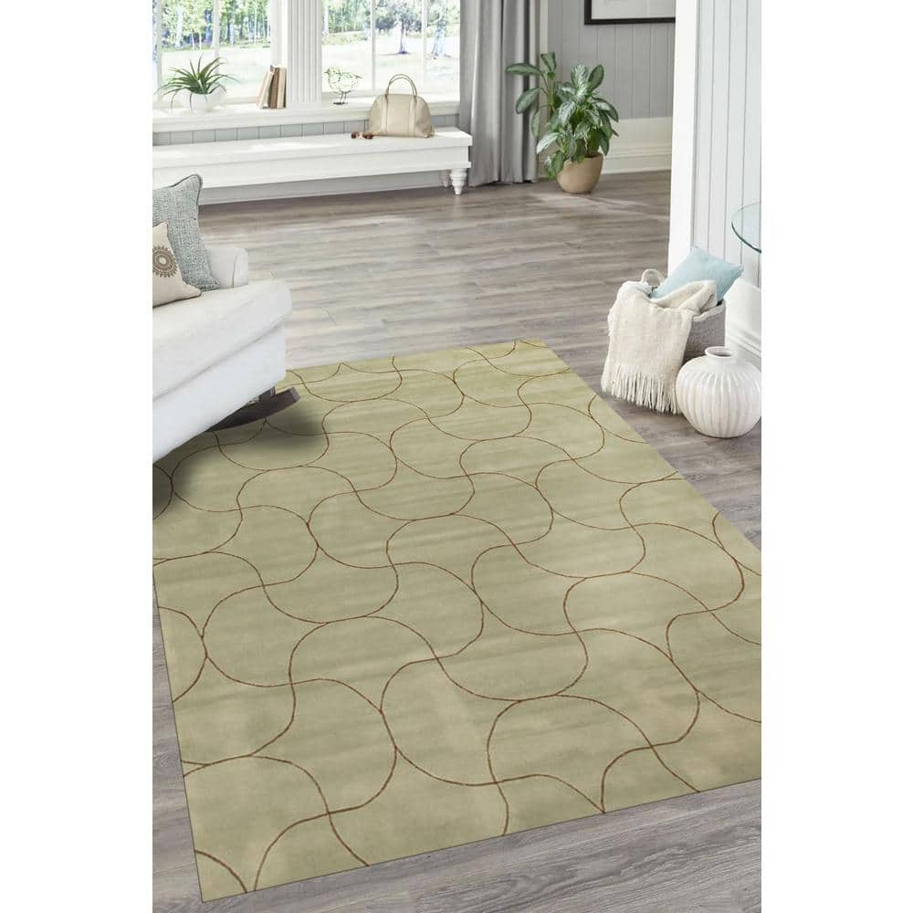Transitional Tufted Blue Floral 5'x8' Wool Area Rug