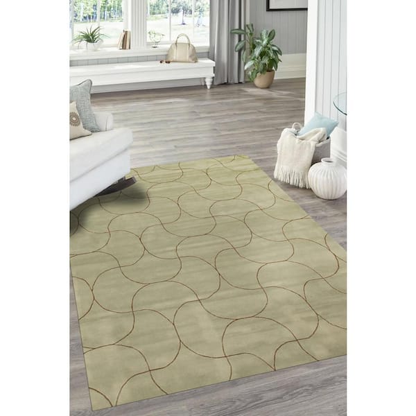 EORC Green 5 ft. x 8 ft. Hand-Tufted Wool Sol Area Rug