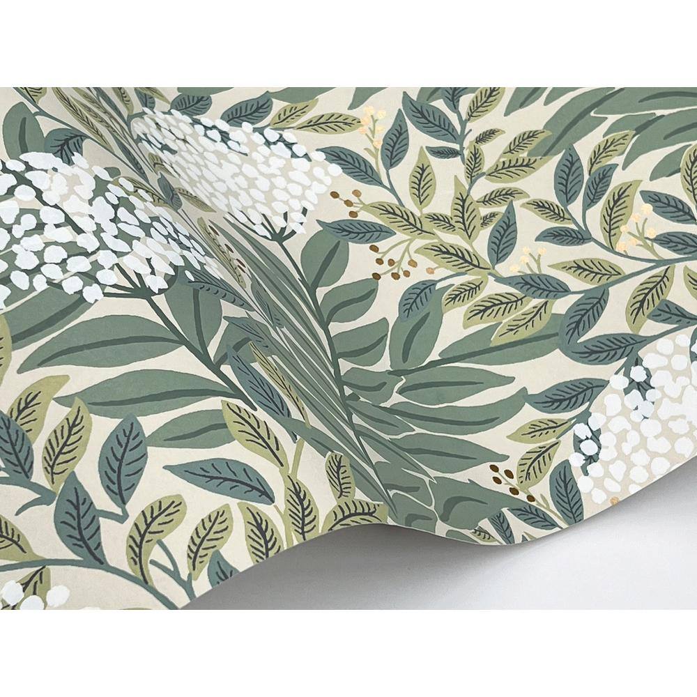 Linen Green and Beige Floral Wallpaper Roll