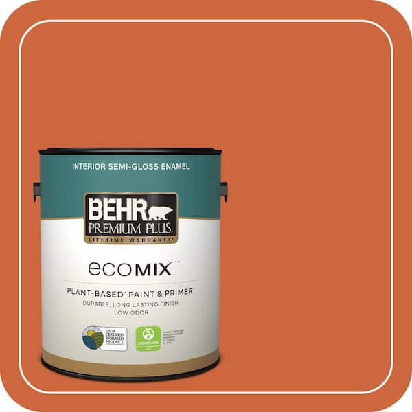 1 gal. #S-H-250 Pumpkin Patch Semi-Gloss Enamel EcoMix Plant-Based Interior Paint & Primer