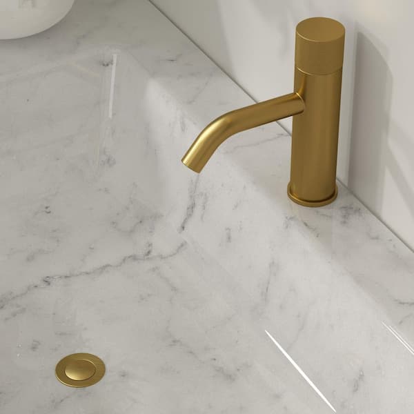 Single Handle Sink Faucet Modern Bathroom Single Hole Faucet with Pop-Up Drain in Brushed Gold