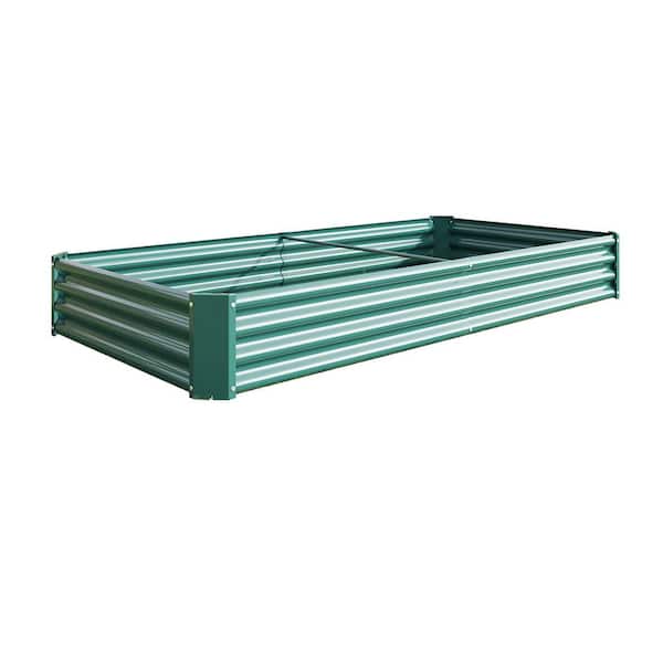 GAWEZA 7.6 x 3.7 x 1 ft Green Galvanized Steel Rectangular Outdoor Raised Beds Garden Planter Box for Vegetables, Flower, Herb