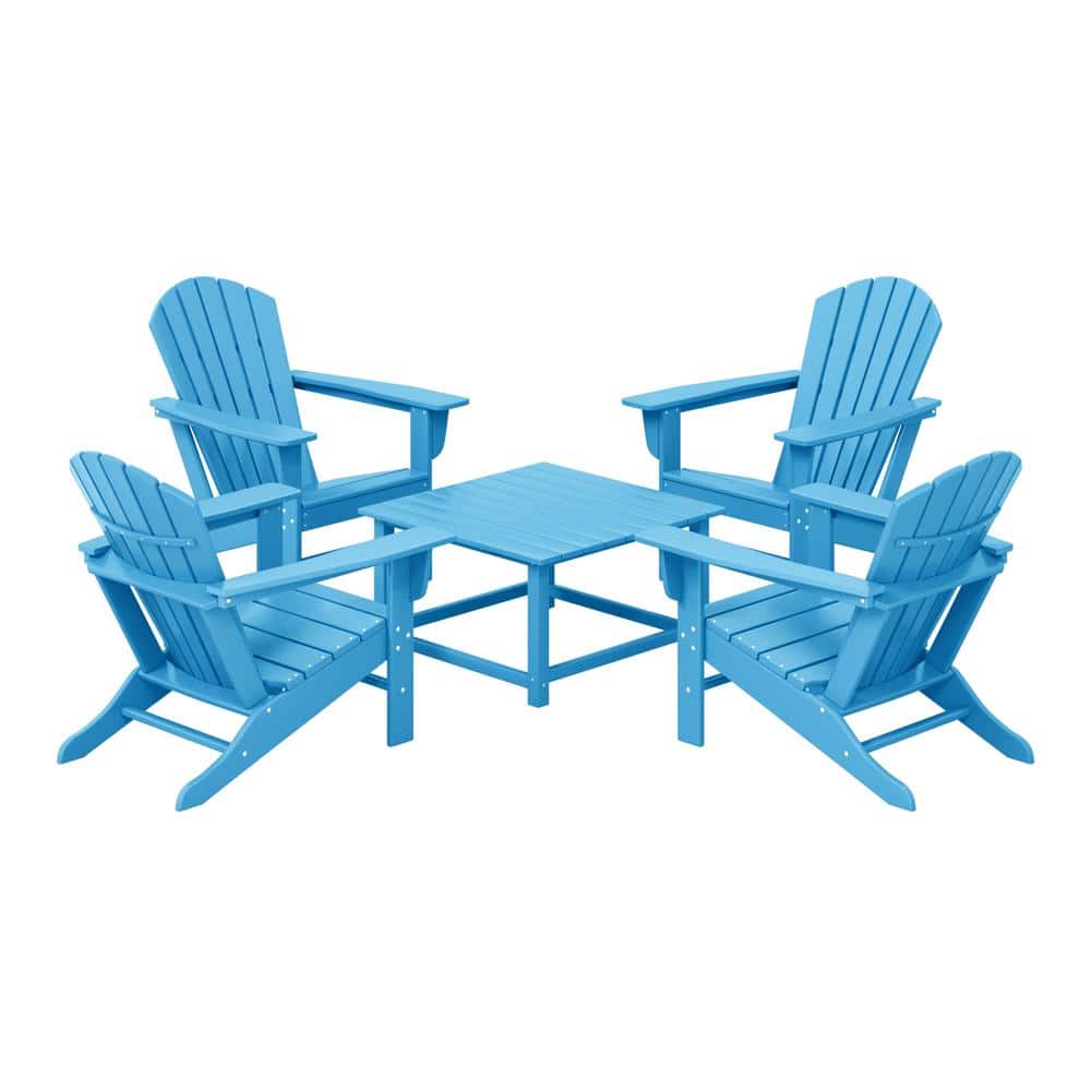 Altura Fade Resistant HDPE Plastic Pacific Blue 5PC Adirondack Chair Outdoor Patio Conversation Set, Square Coffee Table price history on PriceWatchPro