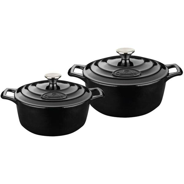 La Cuisine PRO Cast Iron Round Casserole Set with Enamel Finish in Black (4-Piece)