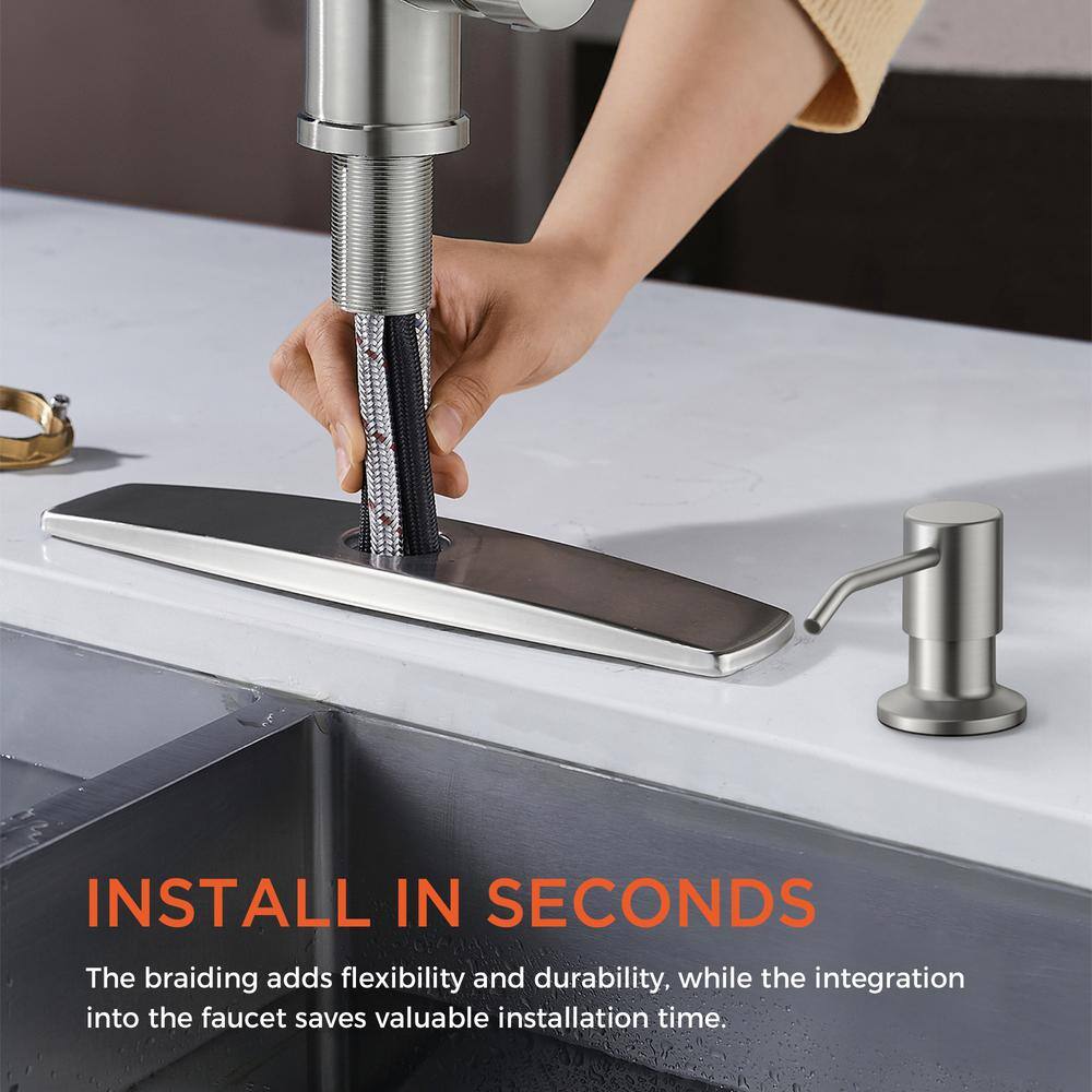 Brushed Nickel High Arc Pull-Down Kitchen Faucet with Spray