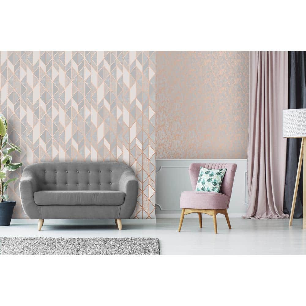 Milan Rose Gold and Grey Textured Wallpaper Roll