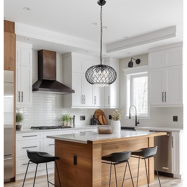 3-Light Matte Black Drum Pendant Light with Crystal Shade for Dining Room Living Room or Entryways, E12 Base Chandelier