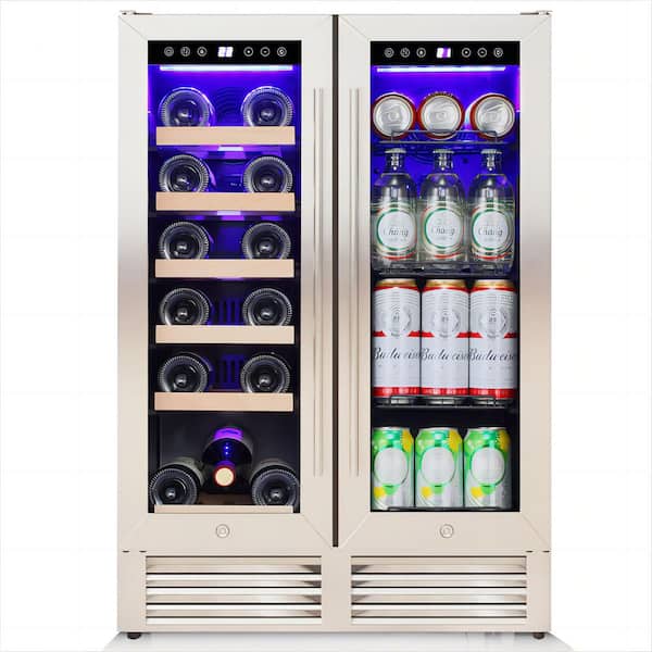 24 in. Dual Zone 18-Wine Bottles and 56-Cans Beverage and Wine Cooler in Silver