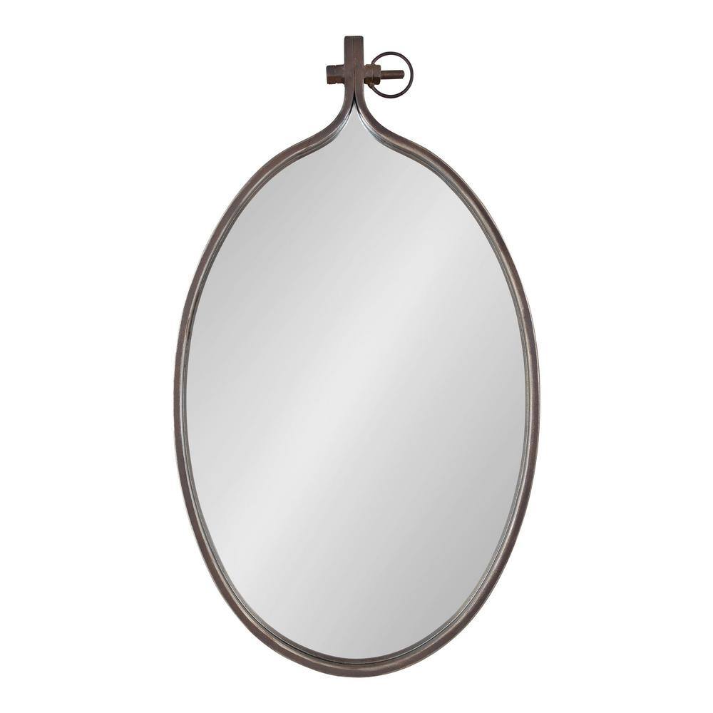 Bronze Oval Industrial Wall Mirror with Gold Accents, 20 x 34