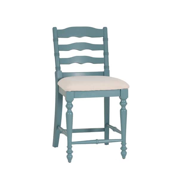 Linon Home Decor Marino 24 in. Antique Blue High Back Wood Counter Stool with Polyester Fabric Seat