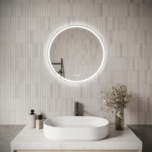 Streamline 24 in. W x 24 in. H Round Frameless LED Light Anti-Fog Dimmable Color Temperature Change Wall Bathroom Vanity Mirror