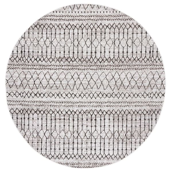 Havana Light Brown/Black 7 ft. x 7 ft. Tribal Geometric Indoor/Outdoor Round Area Rug