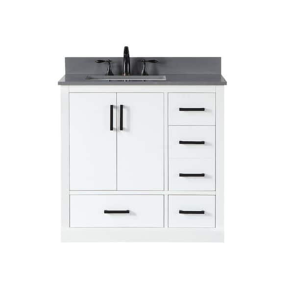 Altair Monna 36 in. W x 22 in. D x 34 in. H Bath Vanity in White with Concrete Grey Composite Stone Top