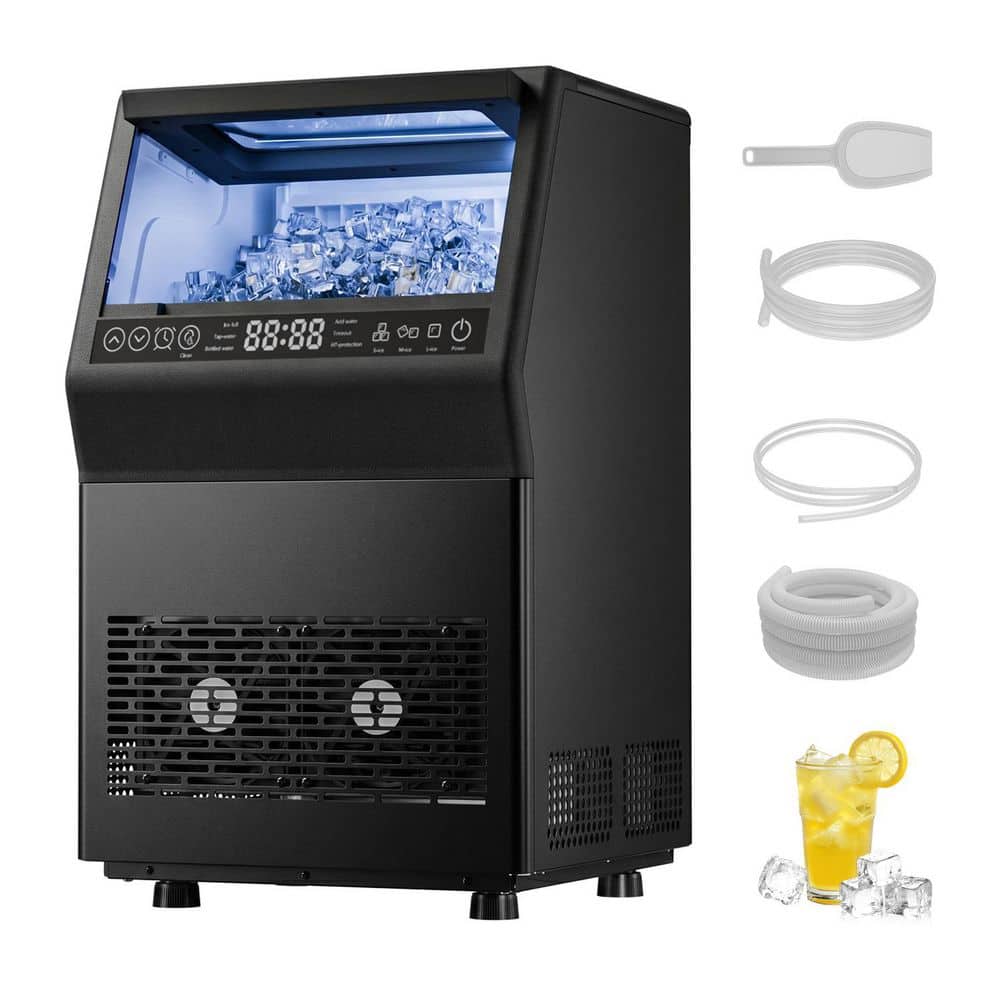 14.17 in. 80 lb. /24H Full Size Cubes Freestanding/Built-In Ice Maker in Black with Dual Water Supply Options