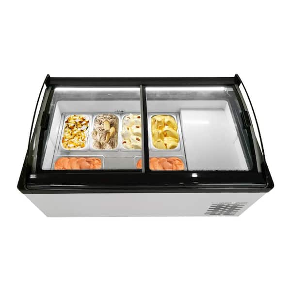 Unbranded Hard Ice Cream Showcase 43 in. 6.36 cu.ft. Auto / Cycle Defrost Chest Freezer in White with 6 Square Pans, LED Light
