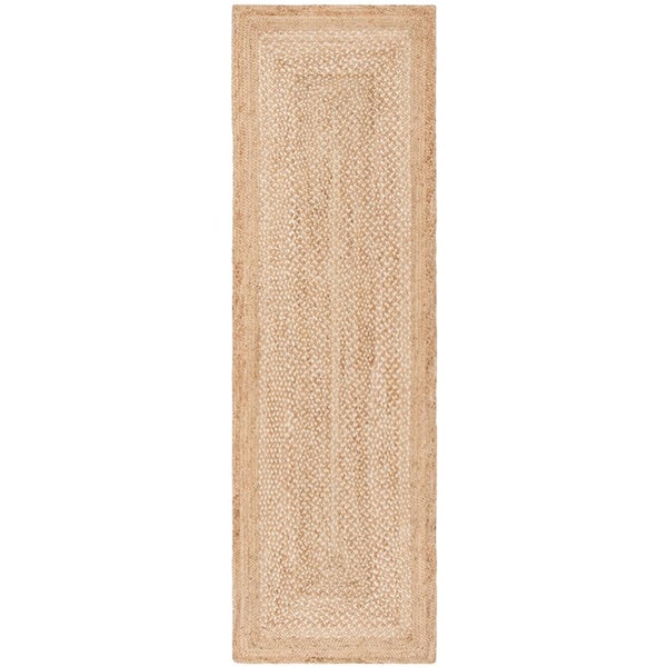 Natural Fiber Beige/Ivory 3 ft. x 6 ft. Woven Border Runner Rug