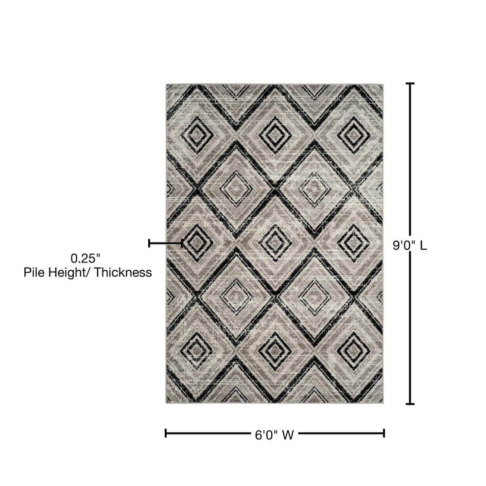 Skyler Grey and Black Geometric Medallion 6' x 9' Area Rug