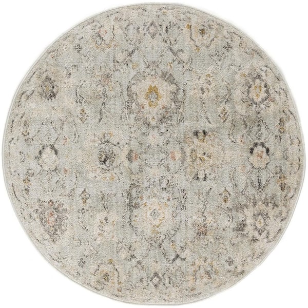 Nourison Oushak Home Mint 8 ft. x 8 ft. Floral Traditional Round Area Rug
