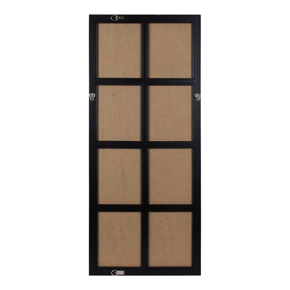 Rustic Black Wood 8-Panel Windowpane Wall Mirror, 22x46