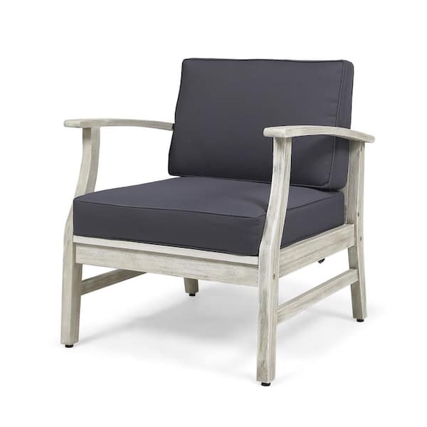 Unbranded 1-Piece Light Gary Acacia Wood Outdoor Lounge Chair with Gray Cushions for Porch, Patio, Backyard, Poolside