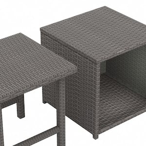 Hudson Gray 2-Piece Wicker Outdoor Square Side Table Set