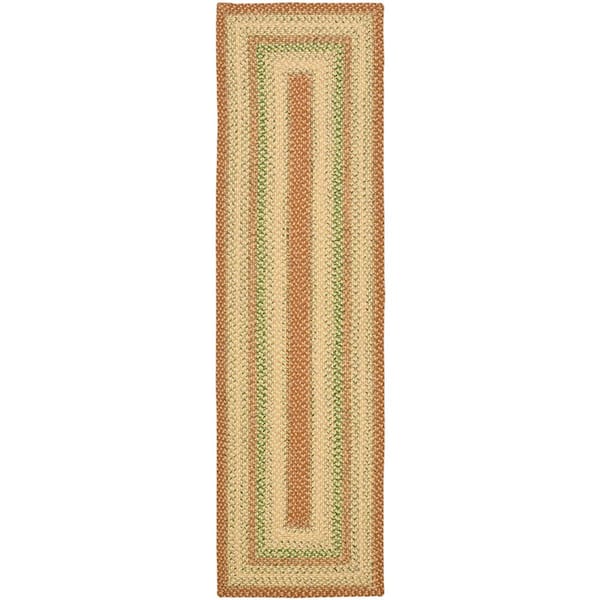 Braided Rust/Multi 2 ft. x 18 ft. Machine Washable Border Solid Color Runner Rug