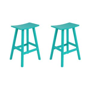 Franklin Turquoise 29 in. Plastic Outdoor Bar Stool (Set of 2)