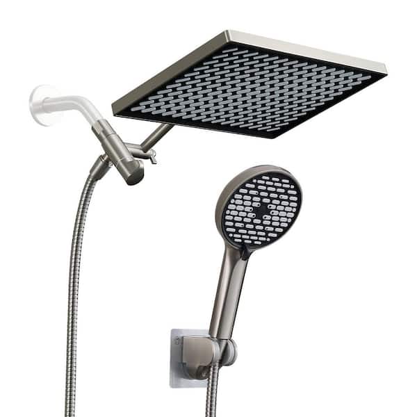 Rainfull 2-in-1 6-Spray Patterns with 1.8 GPM 12 in. Wall Mount Dual Shower Head and Handheld Shower Head in Nickel
