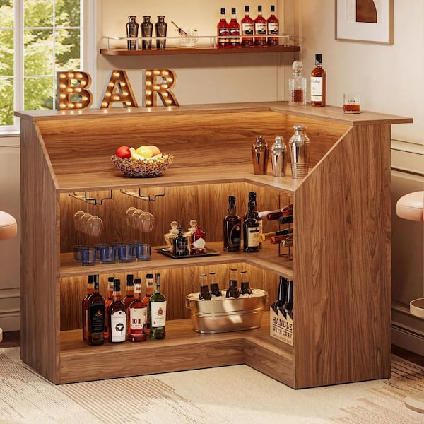 BYBLIGHT Kearsten 44.1 in. H Red Brown L-Shaped Home Bar Unit, 3