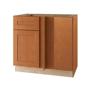 Newport 36 in. W x 24 in. D x 34.5 in. H Assembled Plywood Blind Base Kitchen Cabinet in Cinnamon with Soft Close RH