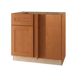Hargrove Cinnamon Stain Plywood Shaker Assembled Blind Corner Kitchen Cabinet Soft Close R 36 in W x 24 in D x 34.5 in H