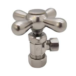 Cross Handle Angle Stop Shut Off Valve, 1/2 in. Copper Pipe Inlet with 3/8 in. Compression Outlet, Satin Nickel