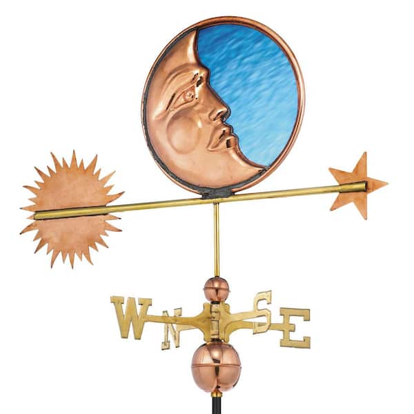Stained Glass Moon Weathervane - Pure Copper