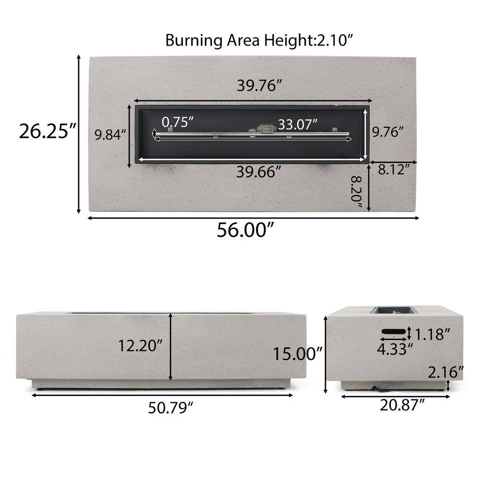 Mayfair Light Gray Concrete Rectangular Gas Fire Pit