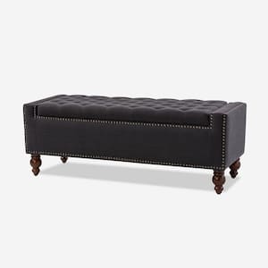 Eduard Charcoal Classic Style Upholstered Flip Top Storage 51 in. Bench with Solid Wood Spindle Legs
