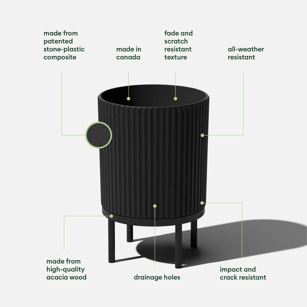 Modern Black Raised Demi Planter with Stand, 15"x22"