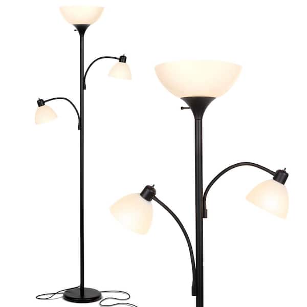 Photo 1 of Sky Dome Double 72 in. Black Torchiere LED Floor Lamp with 2 Adjustable Arms