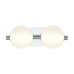 Palmas 8 in. 2-Light Nickel LED Vanity Light Bar with Opal Glass Shades