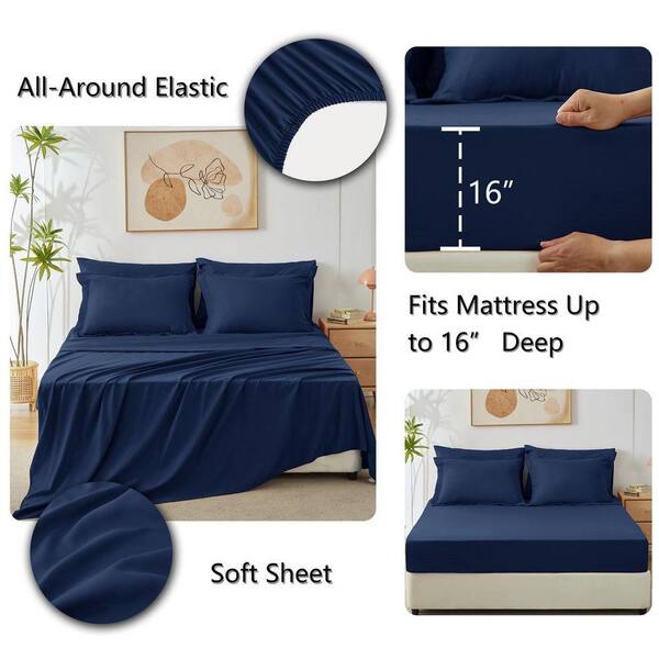 Solid Navy 7 Pieces Comforter Set Microfiber Full Size Bed in a