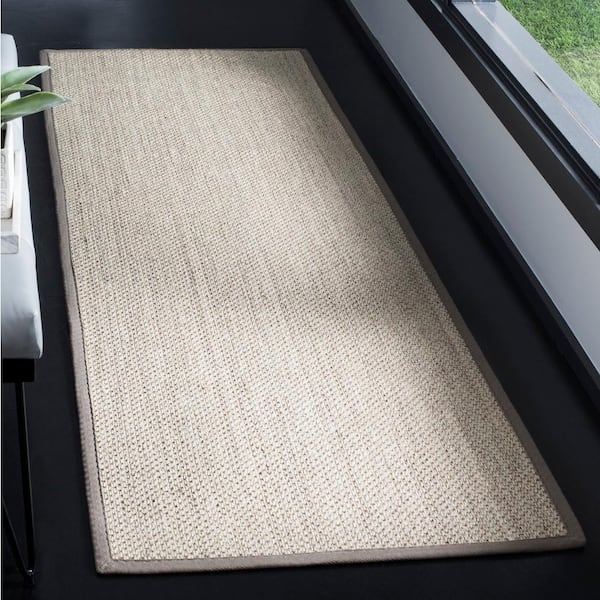 Natural Fiber Marble/Khaki 3 ft. x 12 ft. Woven Border Runner Rug