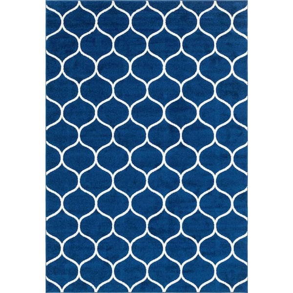 Trellis Frieze Rounded Navy Blue 7 ft. x 10 ft. Area Rug