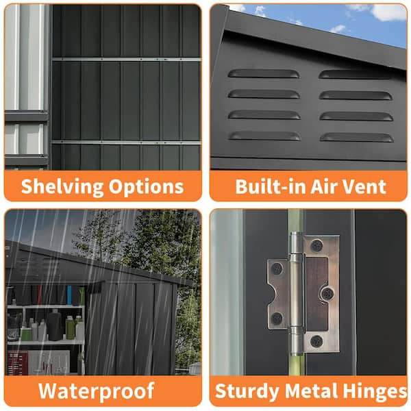 8.2 ft. W x 6.2 ft. D Metal Outdoor Tool Storage Shed with Lockable Double Door for Backyard, Black (45.6 sq. ft.)