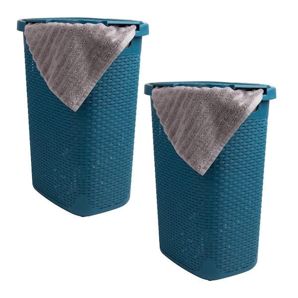 Mind Reader Blue 24.15 in. H x 13.75 in. W x 17.65 in. L Plastic 60L Slim Ventilated Rectangle Laundry Hamper with Lid (Set of 2)