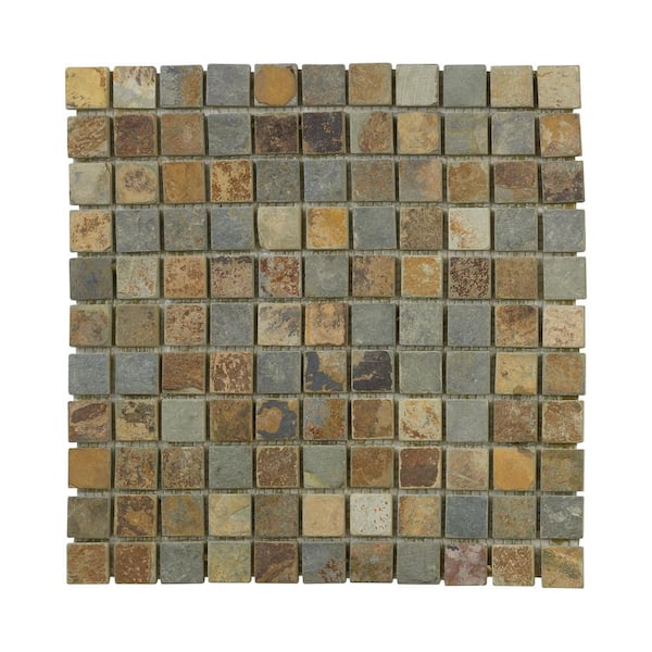 Jeffrey Court Slate Green 11.75 in. x 11.75 in. Textured Square Slate Wall and Floor Mosaic Tile (9.58 sq. ft./Case)