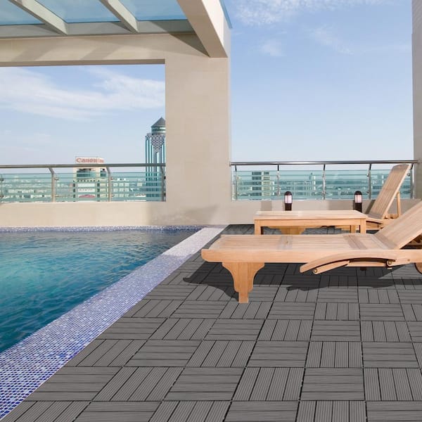 Tidoin Outdoor 1 ft. x 1 ft. Composite Interlocking Tile Deck Tile in Light Gray(20 Per Box)